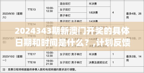 2024343期新澳门开奖的具体日期和时间是什么？,计划反馈执行_工具版6.661