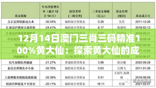 12月14日澳门三肖三码精准100%黄大仙：探索黄大仙的成功秘诀