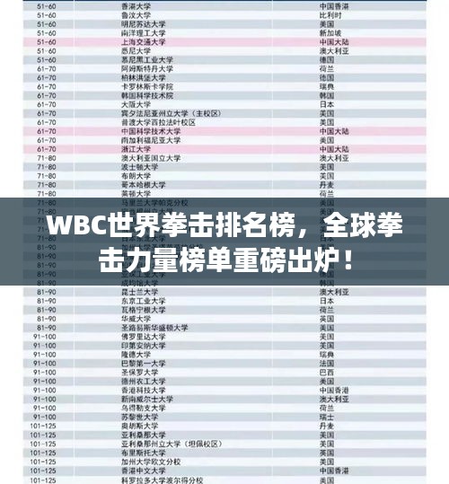 WBC世界拳击排名榜，全球拳击力量榜单重磅出炉！