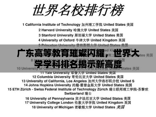 广东高等教育璀璨闪耀，世界大学学科排名揭示新高度
